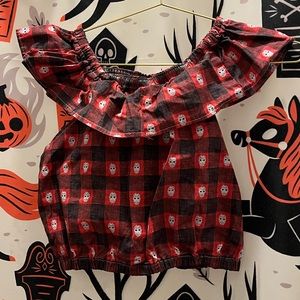 Friday the 13th Jason Voorhees Ruffle Shoulder Crop Top